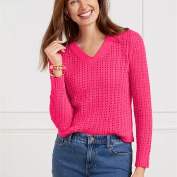 Talbots Hot Pink V-Neck Sweater, Medium - Picture 1 of 6